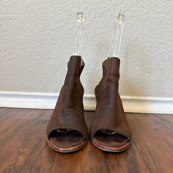 MATT BERNSON Peep Toe Open Heel Ankle Strap Booties Espresso Nubuck Leather - Picture 2 of 9